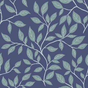 Whispering Leaves muted green on navy