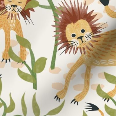 Lions (large half drop) (fun designs collection) - lots of big cats in this watercolor style design.