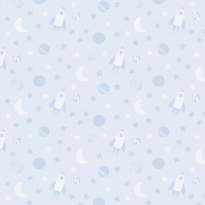 warm blue Space - children's small fabric pattern
