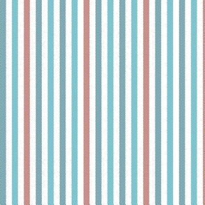 vertical ticking stripes in red, blue and white | medium