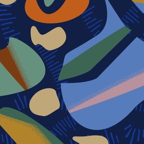 Fun-quatix in blue with fun abstracted aquatic creatures in a modern Scandinavian 50s retro style  (L)