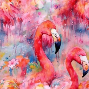 9x9 Rescale of #15162274 ~ Pink Flamingo Flamingos in Pink Watercolor