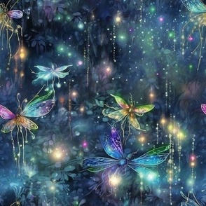 9x9 Rescale of #15234243 ~ Magical Fantasy Multicolor Rainbow Fireflies and Dragonflies with Shimmering Fairy Lights