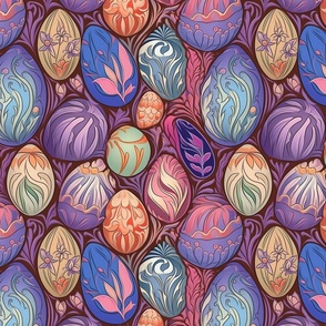 Easter Eggs in pastel purple blue and pink red