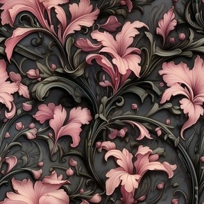 9x9 Rescale of #15351129 ~ Vintage Victorian Art Nouveau Floral Flower Edwardian Damask Wallpaper Fabric