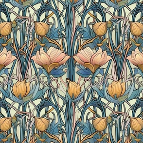 gold pink and green art nouveau lotus