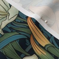 william morris inspired art nouveau lilies in orange and white