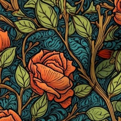 art nouveau red roses inspired by william morris