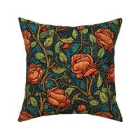 art nouveau red roses inspired by william morris