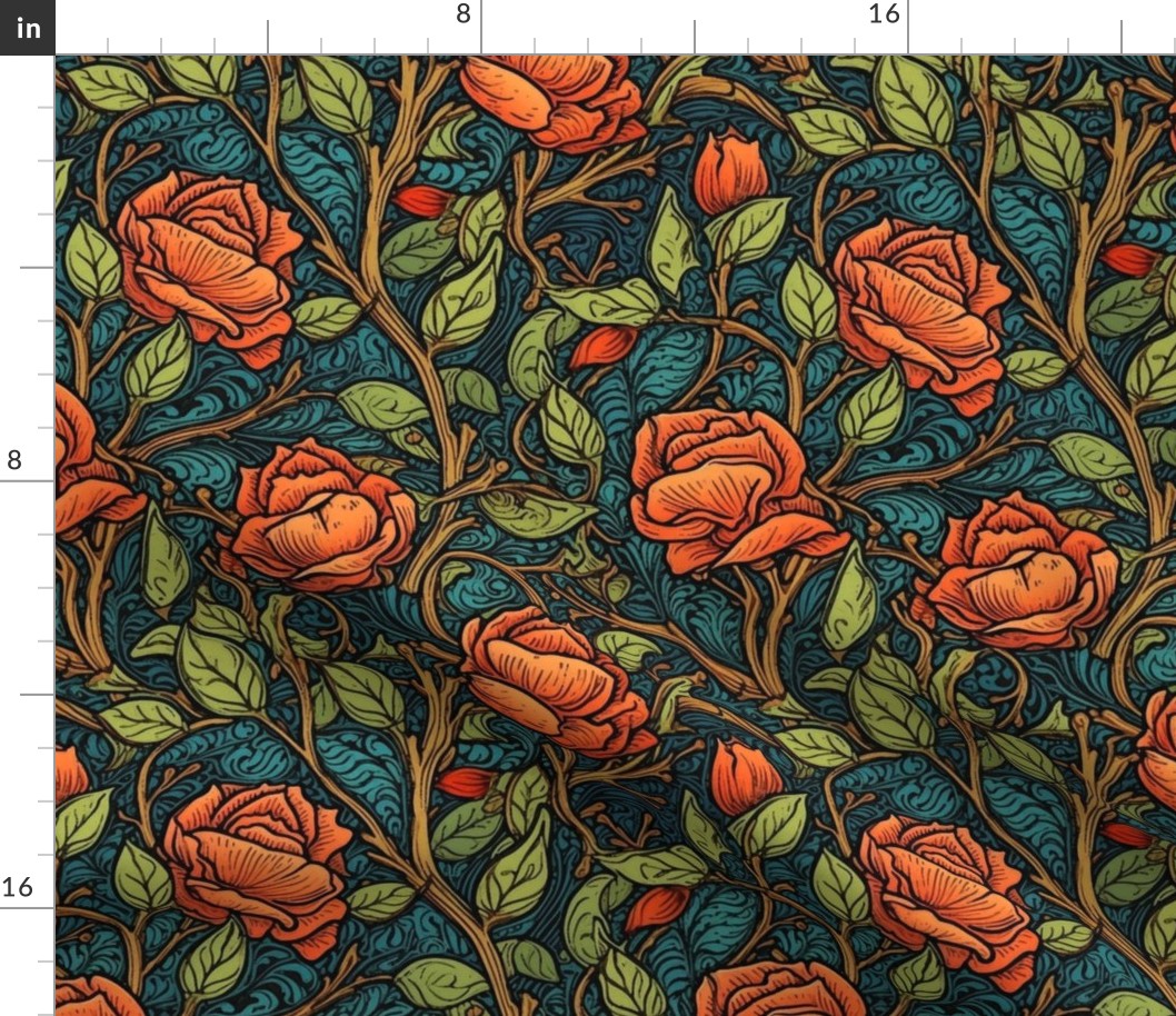 art nouveau red roses inspired by william morris