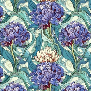 art nouveau hyacinth flowers in green and purple