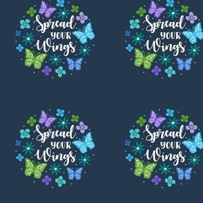 3" Circle Panel Spread Your Wings Butterflies on Navy for Embroidery Hoops Quilt Squares Iron on Patches Stickers
