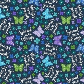 Small Scale Spread Your Wings Butterfly Floral Navy