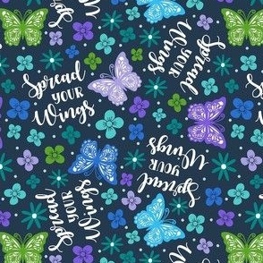 Medium Scale Spread Your Wings Butterfly Floral Navy