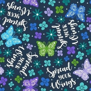 Large Scale Spread Your Wings Butterfly Floral Navy