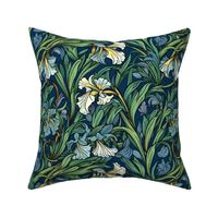william morris inspired art nouveau iris in blue and yellow