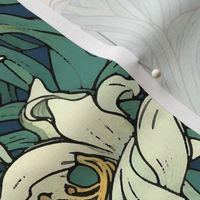 art nouveau lilies in white and gold inspired by william morris
