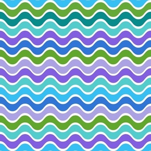 Bigger Scale Wavy Stripes in Blue Green and Purple