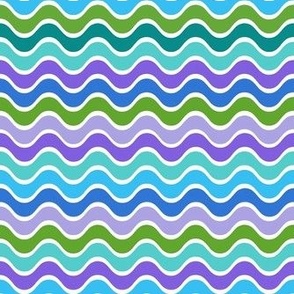 Smaller Scale Wavy Stripes in Blue Green and Purple