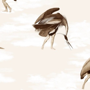 Crane Bird-boys in sepia brown