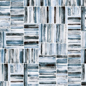 Organic Geometric Watercolor Block Stacks in Coastal Blue Grey and White Medium 