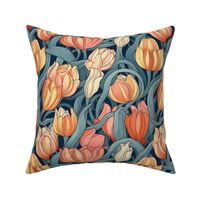 art nouveau tulips in orange gold and red peach