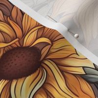 art nouveau sunflowers in gold brown and green