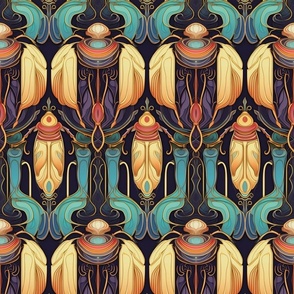 teal blue and gold art nouveau egyptian scarabs