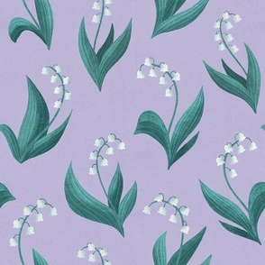 MEDIUM Elegant Modern Hand-Drawn Textured Lily of the Valley on a Pastel Lilac Light Violet Background 