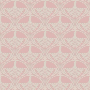 Flying birds textured linen pink small