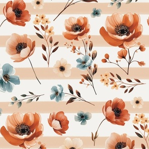 Watercolor Floral With Stripes