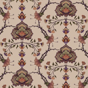 Indian Floral Vines, pale peach background 