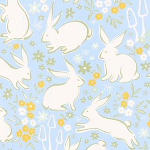 (M) Boho Whimsical Bunnies and Mushrooms Spring Easter Baby Sky Blue #easterrabbits #Springdecor #pasteldecor #kidsdecor #kidsapparel