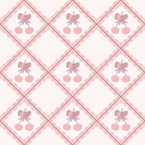Coquette Cherry Tile in Palest Pink on Cream