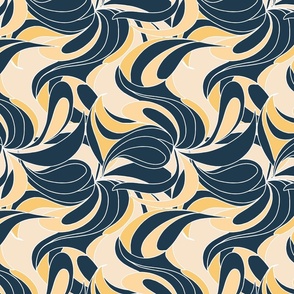 Blue swirl pattern - yellow-cream | Medium Version | Retro, boho, vintage, classic print