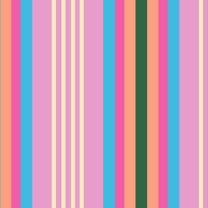 Bright colorful and fun vertical stripes large: pink, turquoise, green, cream