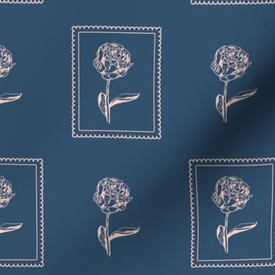 Peony Stamp Fabric, Peony Flower Fabric, Vintage Stamp