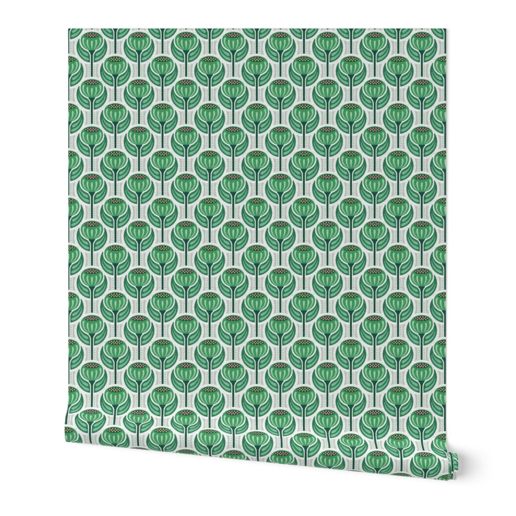 MINI Retro Flower 0054 F art platinum art nouveau mod dot jade white abstract geometric vintage emerald floral