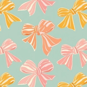 Pink, Peach and Yellow Candy Colored Bows on Light Blue