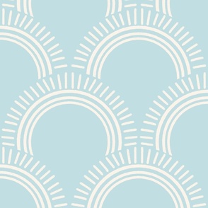 Scallop Radiant Light Blue Sunburst with Rays - Arches Pattern