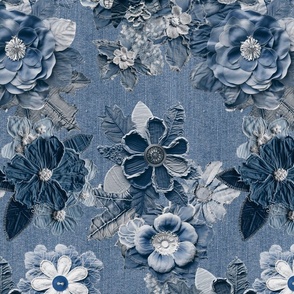 Romantic Blue Denim Jeans Flowers