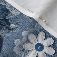 Romantic Blue Denim Jeans Flowers Smaller Scale
