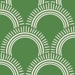 Scallop Radiant Green Sunburst with Rays - Arches Pattern