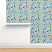 MEDIUM Flower Fairies Floriography - Hand-Drawn on a Pastel Light Blue Background 