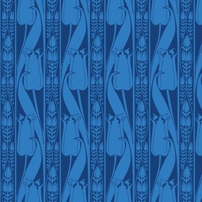 Britisth Victorian Art Nouveau Tulips in Shades of Blue