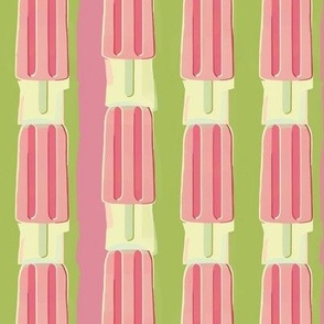 Green and Pink Ice Cream Bars Popsicle Sticks Verticle Stripes