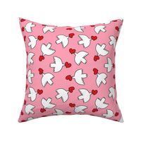 Love Doves with hearts - white and red on pink, medium scale by Cecca Designs