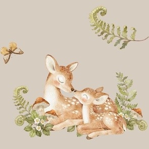 Woodland Mama and Baby Animal - gender neutral nursery (oyster) large