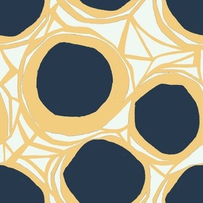 70s retro inspired Circles | Large Version | Peacock Blue and yellow 1970s vintage circle print