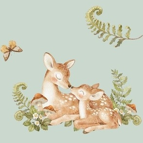 Woodland Mama and Baby Animals - gender neutral nursery (misty green) large